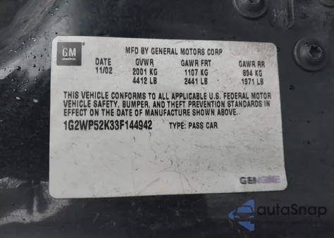 2003 Pontiac Grand Prix Gt z USA, uszkodzony, nr VIN 1G2WP52K33F144942